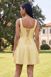 A-Line Blue Square Neck Homecoming Dress with 3D Flowers
