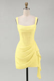Tulle Ivory Corset Square Neck Ruched Bodycon Mini Graduation Dress with Ruffles