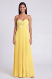 A-Line Pink and Orange Sweetheart Pleated Maxi Dress with Bow