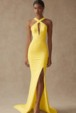 Mermaid White Keyhole Satin Wedding Dress with Slit
