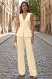 Fuchsia Single Breasted 2 Piece Sleeveless Women's Work Suits