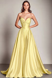 Navy Sweetheart A Line Satin Long Prom Dress