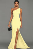 Burgundy Mermaid One Shoulder Satin Long Choir Dress with Slit
