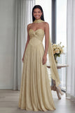 Sky Blue Strapless A Line Pleated Long Formal Dress with Ribbon