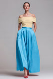 Off the Shoulder Fuchsia and Red A Line Color Block Midi Formal Dress