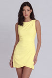 Ivory Bodycon Round Neck Ruched Mini Dress