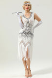 Red & Black Glitter Fringe 1920s Flapper Dress