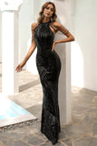 Black Halter Sequins Mermaid Long Choir Dress