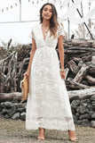 White Lace A Line V-Neck Wedding Party Dress