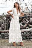 White Lace A Line V-Neck Wedding Party Dress