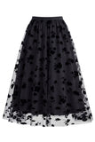 Women's 3D Floral Mesh Tulle Midi Skirt – High Waisted A-Line Fairy Long Skirt