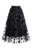 Women's 3D Floral Mesh Tulle Midi Skirt – High Waisted A-Line Fairy Long Skirt