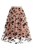 Women's 3D Floral Mesh Tulle Midi Skirt – High Waisted A-Line Fairy Long Skirt
