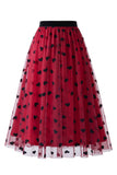 Women's 3D Floral Mesh Tulle Midi Skirt – High Waisted A-Line Fairy Long Skirt