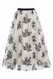 Women's 3D Floral Mesh Tulle Midi Skirt – High Waisted A-Line Fairy Long Skirt