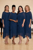 Navy Chiffon A-line Boat Neck Midi Choir Dress