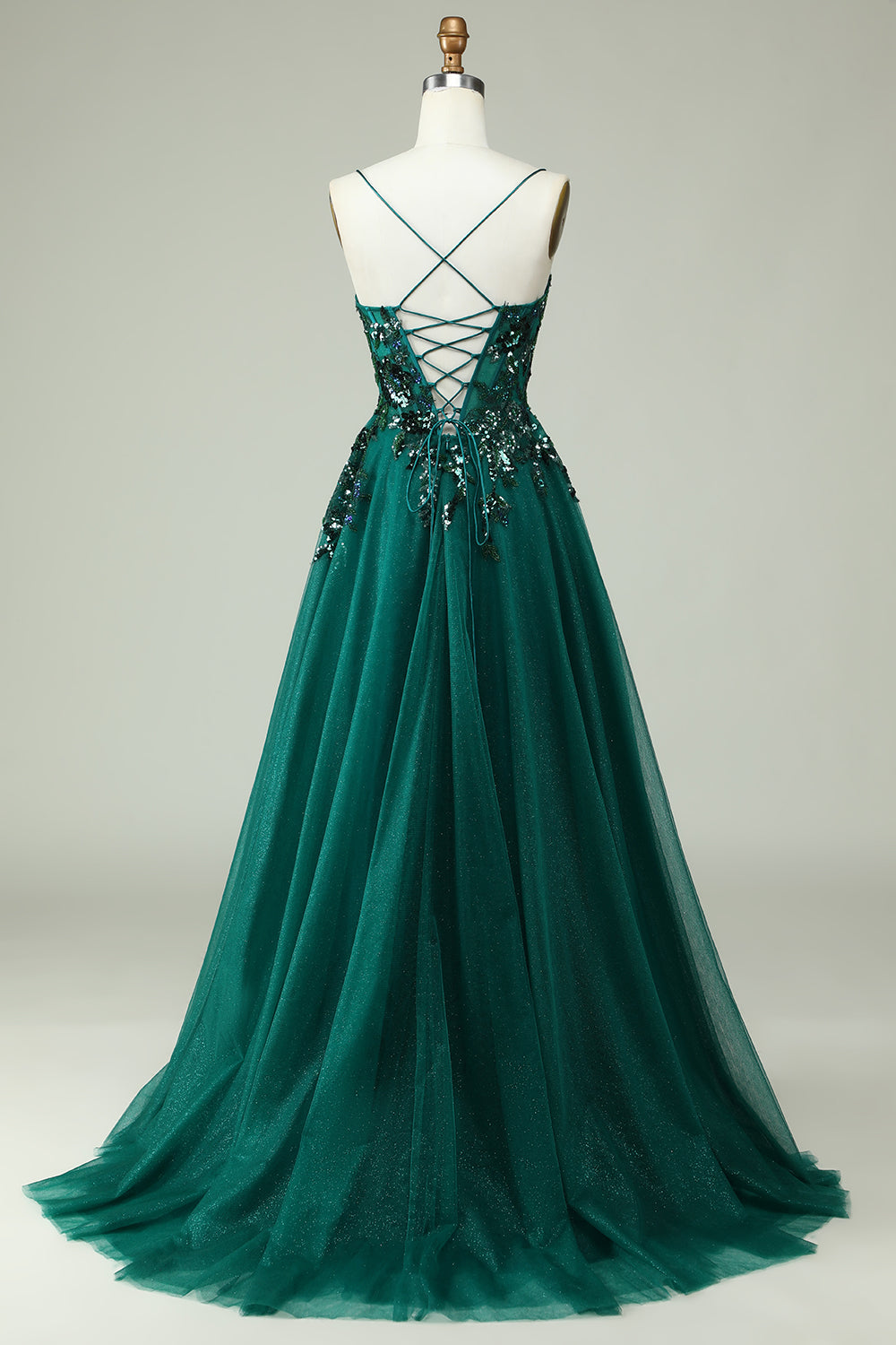 Zapaka Women Dark Green Corset Prom Dress A Line Spaghetti Straps Formal  Dress with Appliques – ZAPAKA
