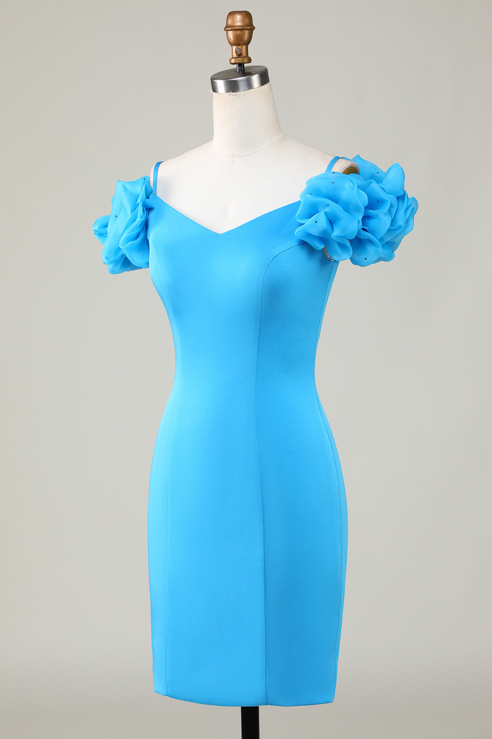 Bodycon Off the Shoulder Blue Short Homecoming Dress with Ruffles