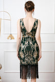 Sparkly Dark Green Sequins 1920s Gatsby Dress with Fringes