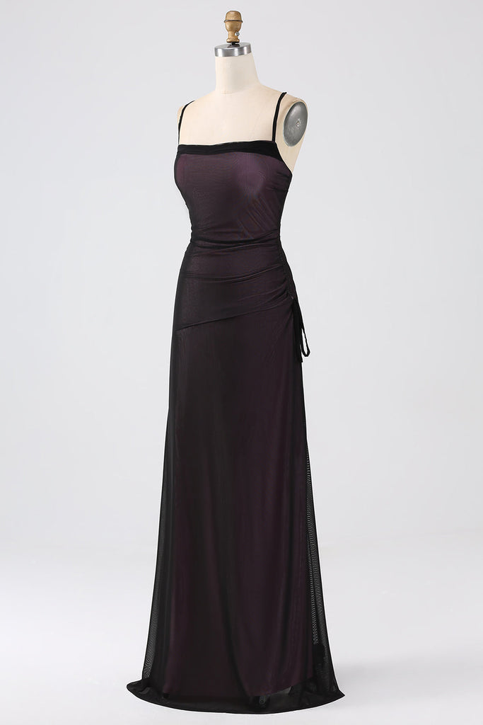 Black Sleeveless Spaghetti Straps Sheath Wedding Guest Dress with Split main image 1