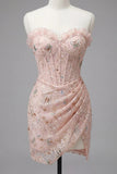 Sweetheart Ruffled Corset Bodycon Ruched Lace Up Back Homecoming Dress