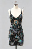 Bodycon Spaghetti Straps Sequins Short Homecoming Dress with Lace Up Back