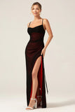 Sheath Spaghetti Straps Black Red Maxi Dress