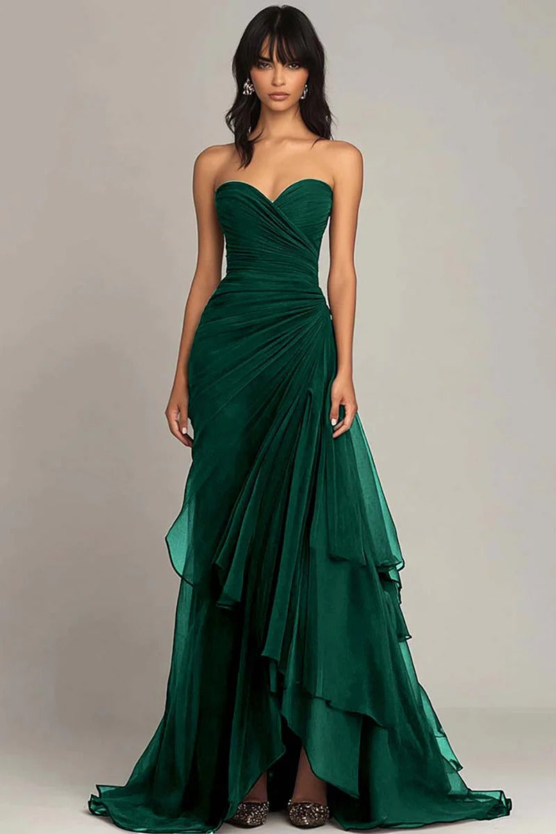 Zapaka Women Dark Brown Sweetheart Ruffled Formal Dress Ruched Strapless Mermaid Evening Dress ZAPAKA Zapaka Women Dark Brown Sweetheart Ruffled Formal Dress Ruched Strapless Mermaid Evening Dress ZAPAKA