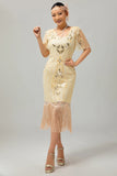 Sparkly Flapper Black Golden Sequin Bodycon Fringed 1920s Dress