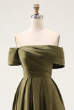 Olive A-Line Off the Shoulder Ruched Satin Ankle Length Mother of the Bride Dress