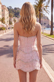 Pearl Floral Sweetheart Pink Bodycon Short Homecoming Dress with Beading