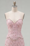 Pearl Floral Sweetheart Pink Bodycon Short Homecoming Dress with Beading