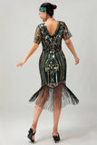 Sparkly Flapper Black Golden Sequin Bodycon Fringed 1920s Dress