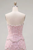 Pearl Floral Sweetheart Pink Bodycon Short Homecoming Dress with Beading