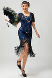 Sparkly Flapper Black Golden Sequin Bodycon Fringed 1920s Dress