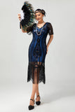 Sparkly Flapper Black Golden Sequin Bodycon Fringed 1920s Dress
