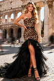 Khaki Leopard One Shoulder Mermaid Long Prom Dress