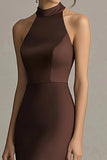Mermaid Halter Coffee Open Back Long Formal Dress