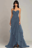 Dark Brown Sweetheart Ruched Ruffled Formal Dress
