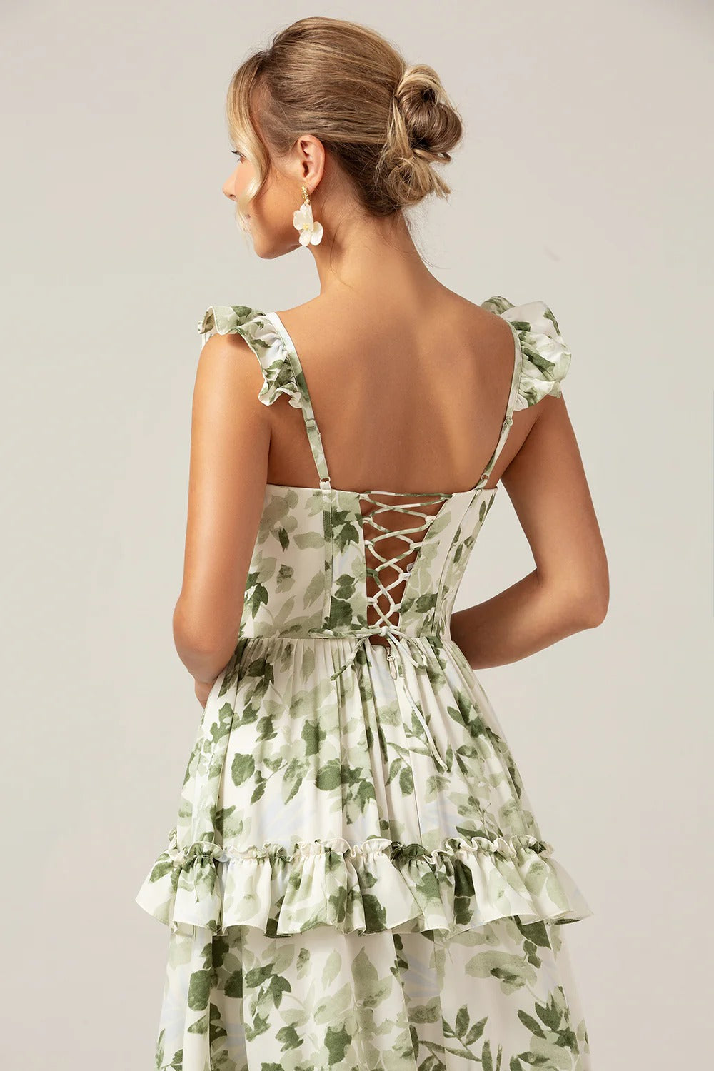 ZAPAKA Women Ruffles Tiered Prom Dress with Slit Green Floral A Line Long Formal Dress, Green / US2 ZAPAKA Women Ruffles Tiered Prom Dress with Slit Green Floral A Line Long Formal Dress, Green / US2