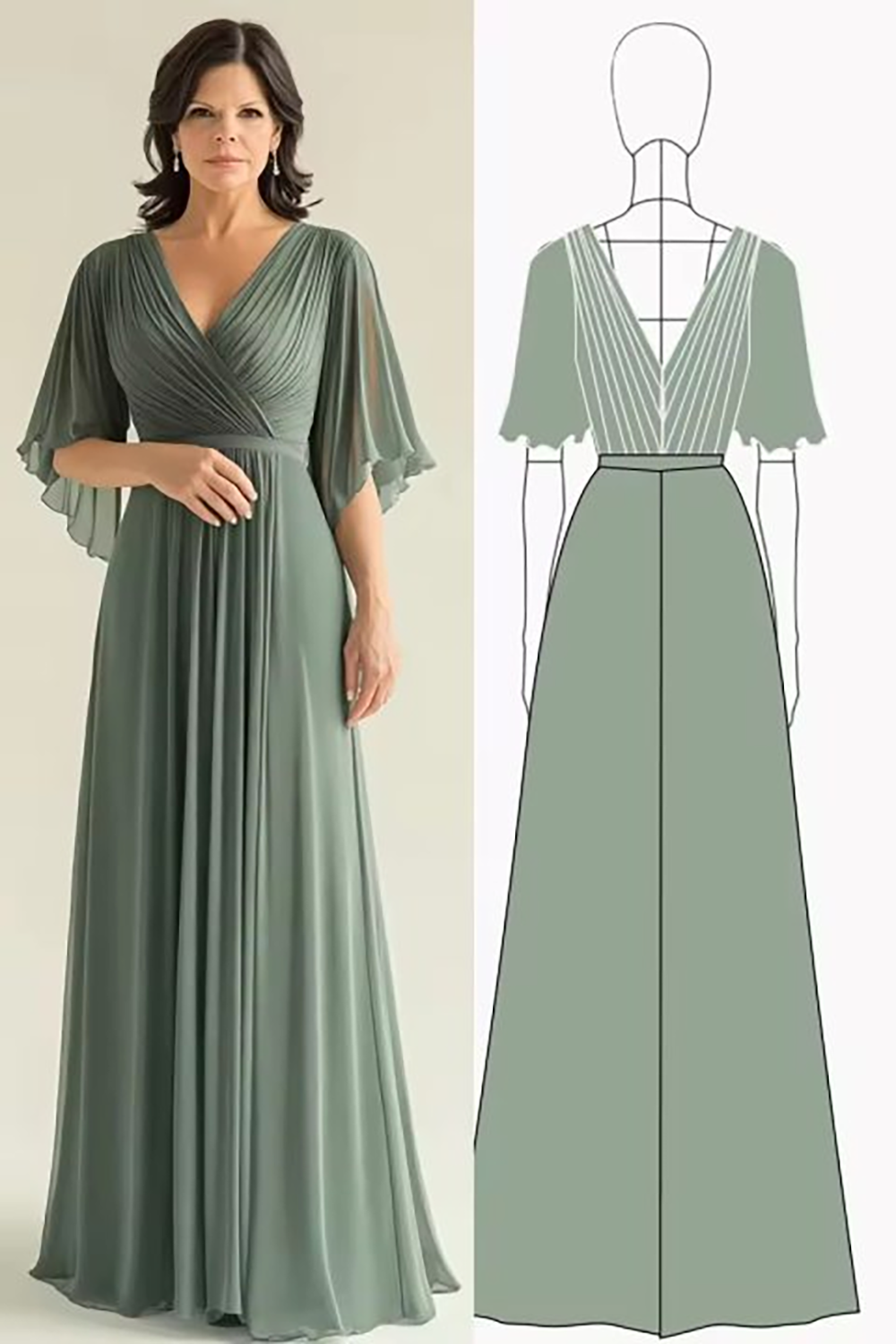 Zapaka Women Agave Mother of The Bride Dress Chiffon Pleated Flare Sleeves V Neck Wedding Guest Dress, Agave / US4 Zapaka Women Agave Mother of The Bride Dress Chiffon Pleated Flare Sleeves V Neck Wedding Guest Dress, Agave / US4