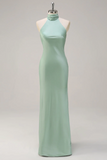 Agave Mermaid Halter Open Back Long Bridesmaid Dress