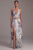 Halter Black Printed A Line Floral Dress