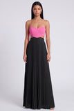 A-Line Pink and Orange Sweetheart Pleated Maxi Dress
