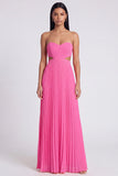 A-Line Pink and Orange Sweetheart Pleated Maxi Dress