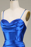 Royal Blue Mermaid Spaghetti Straps Long Prom Dress With Slit