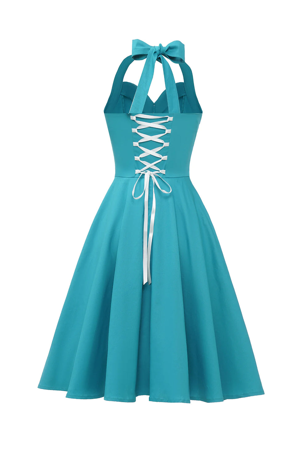 Halter Blue Vintage Dress with Bowknot