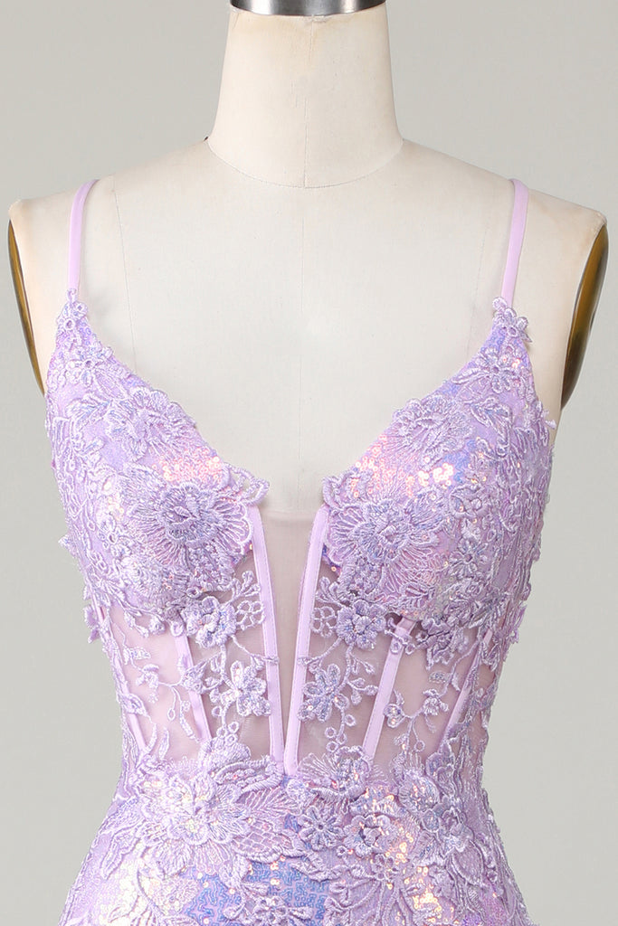 Purple A-Line Spaghetti Straps Corset Ball Dress with 3D Flowers