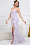 Mermaid Spaghetti Straps Purple Long Prom Dress with Criss Cross Back