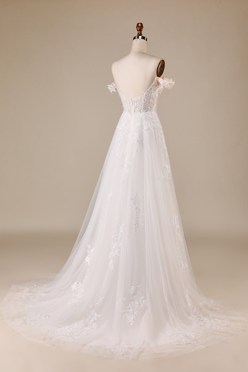 Detachable Off the Shoulder Corset Tulle A Line Wedding Dress